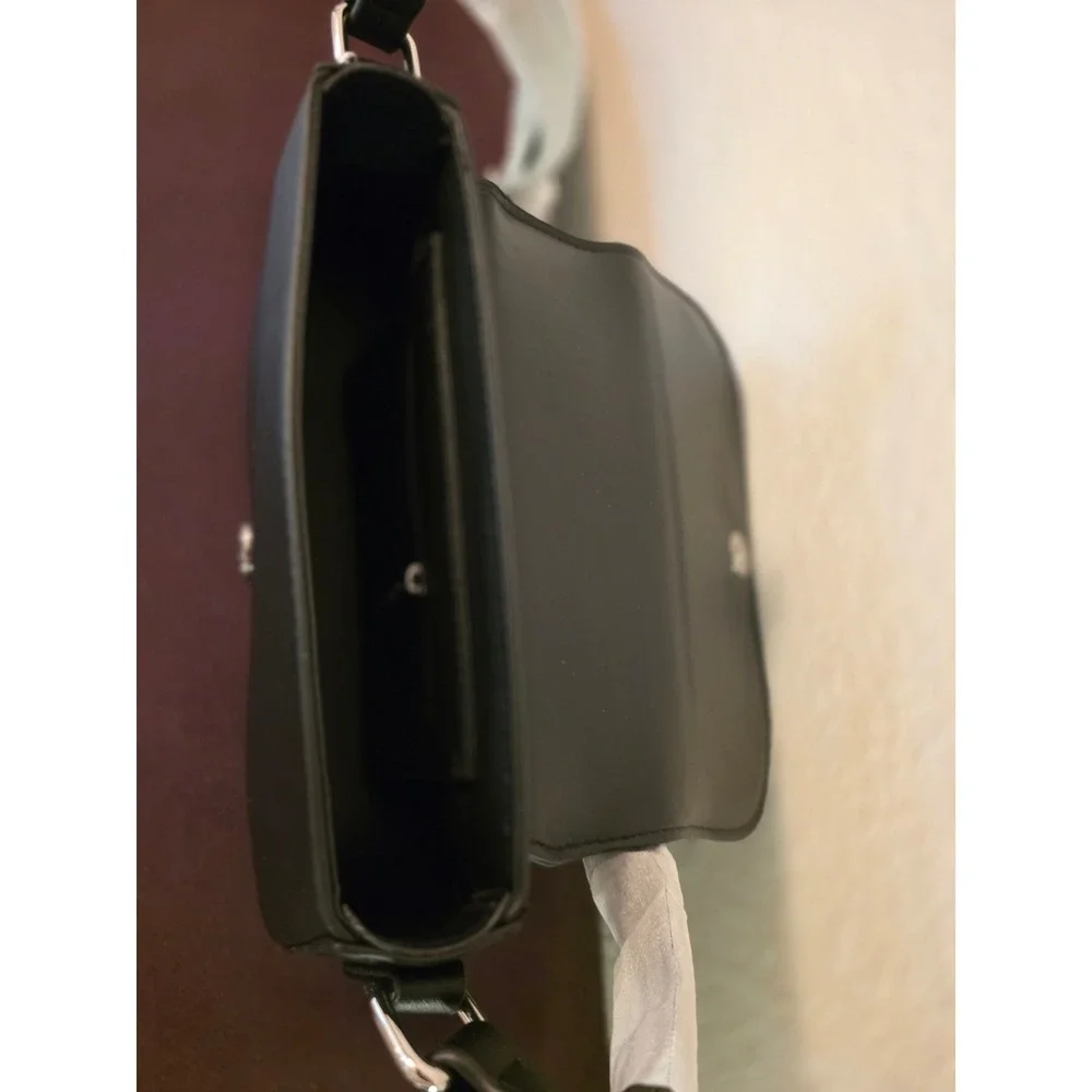 Valentino by Mario Valentino Black Faux Leather Logo Crossbody Bag